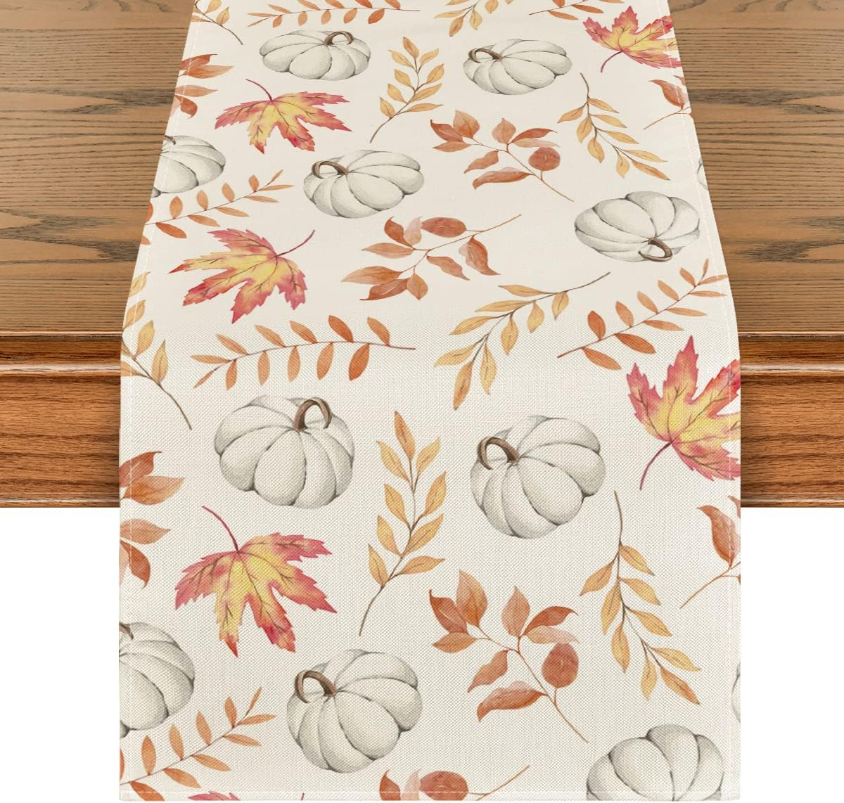 Fall Orange Pumpkins Maple Leaves, Seasonal Table Decoration