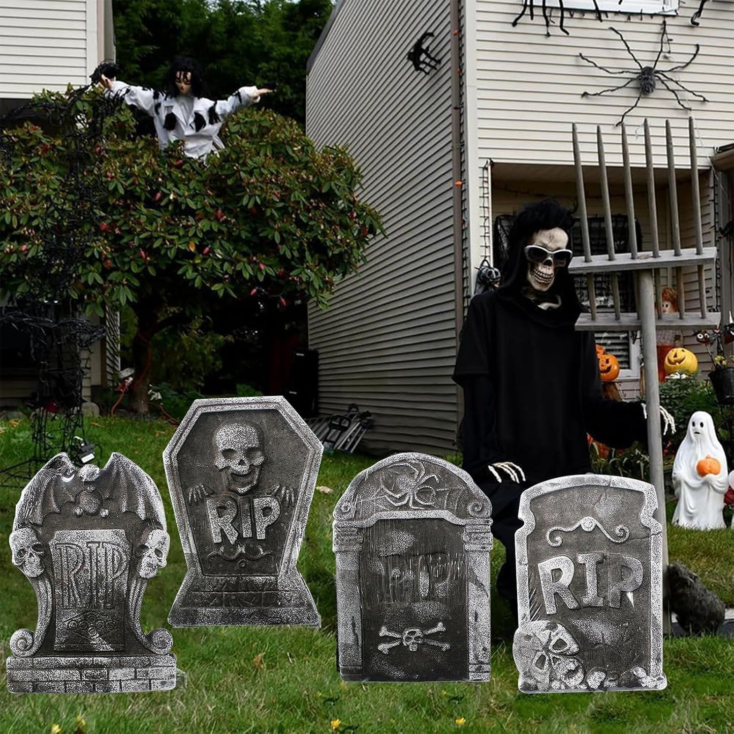 Halloween Foam Grave Stones, Outdoor Halloween RIP Garden Gravestones Decorations, Vintage Graveyard Large Tombstones Yard Sign