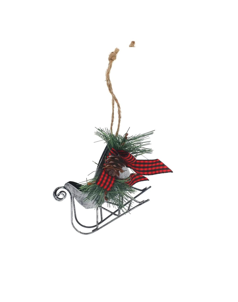 Sleigh Christmas Ornament with Pine Cones