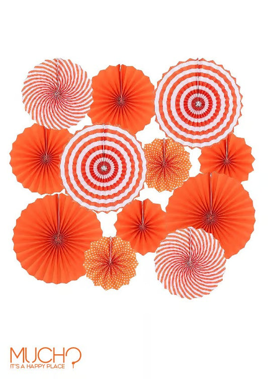 Orange Paper Fan Decoration Set as