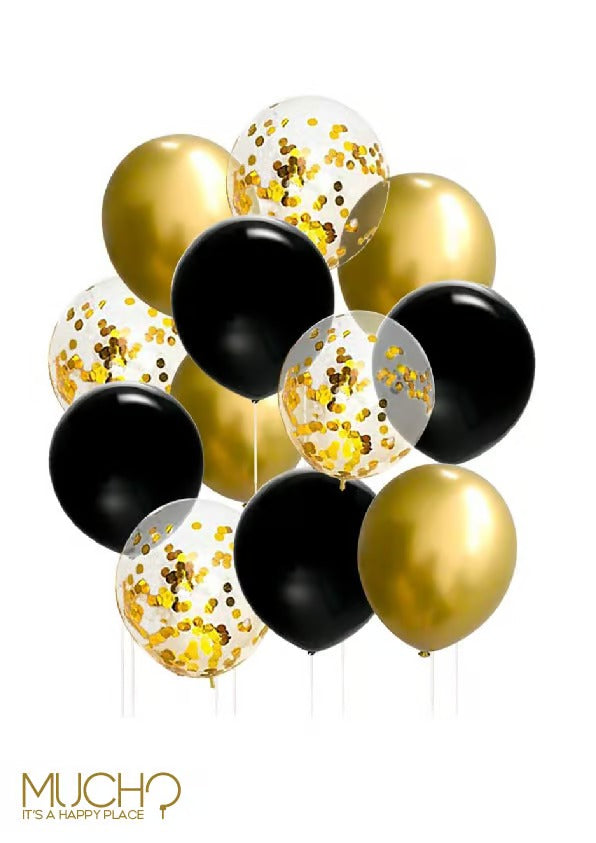 Golden Black Balloons Bunch