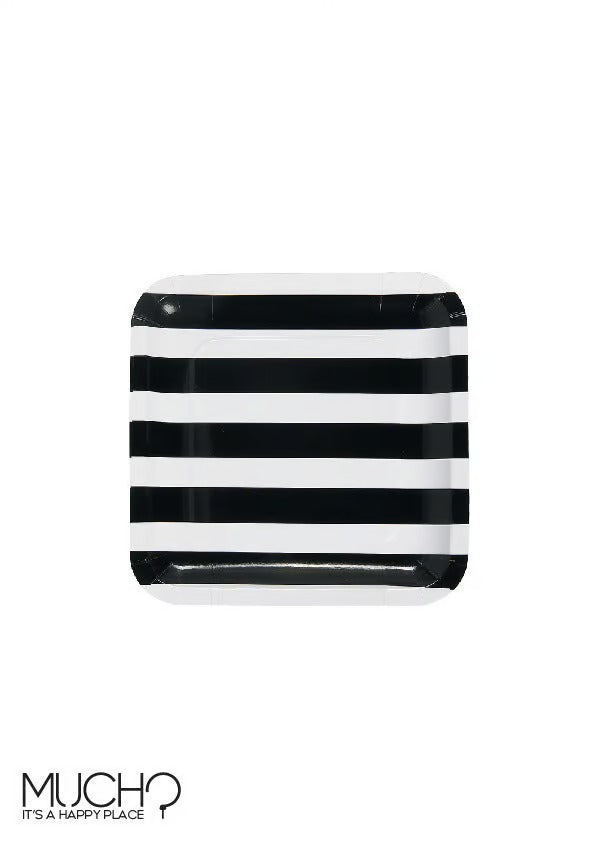 Square Black Striped Plates
