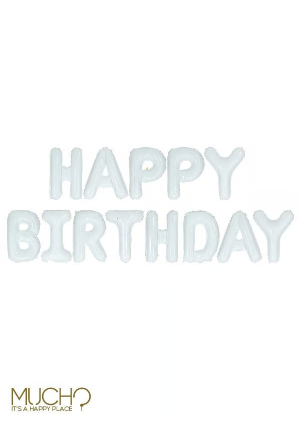 White Happy Birthday Balloons Banner
