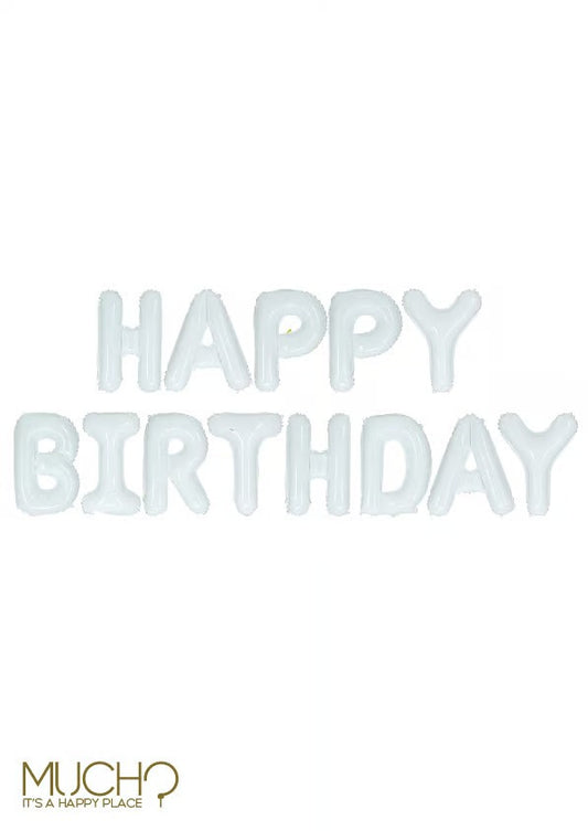 White Happy Birthday Balloons Banner