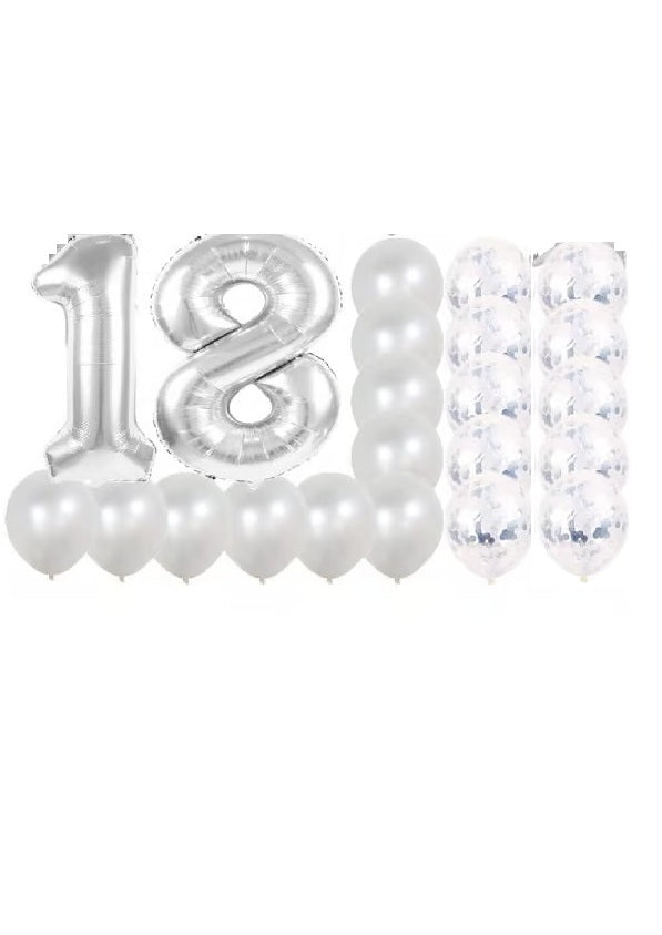 Silver Birthday Balloons Set