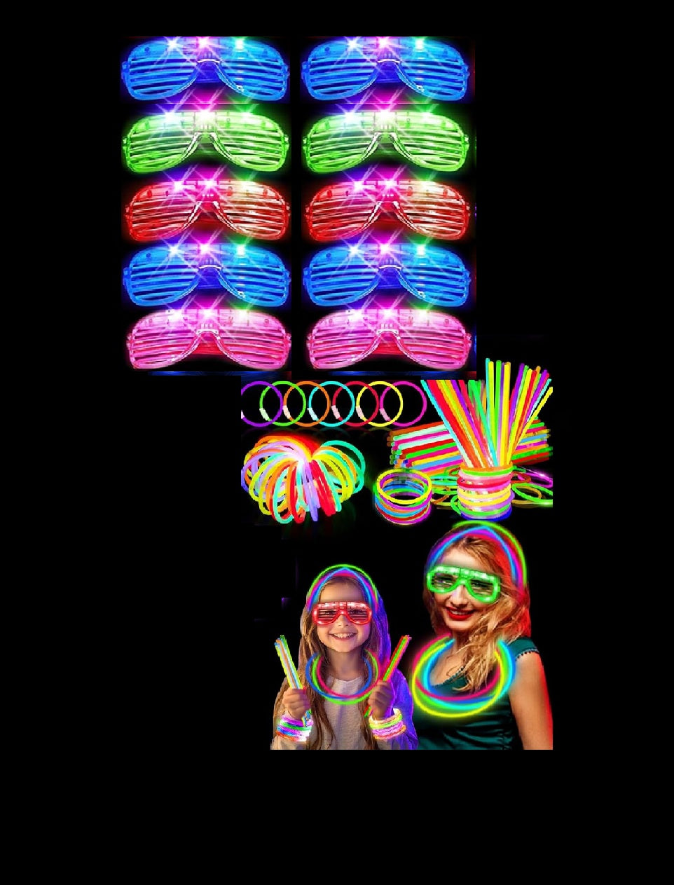 LED Glasses, Glow Sticks Party Set