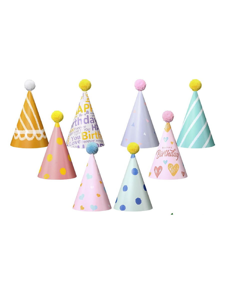 Pastel Mixed Colors Birthday Hat Set (Pack of 8)