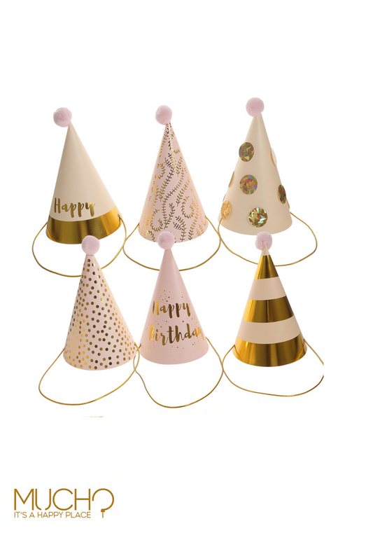 Pastel Pink Party Hats (6 Pieces)