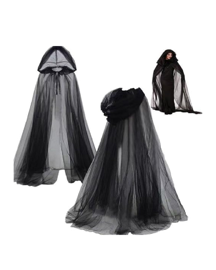 Halloween Witch Black Hooded Cape