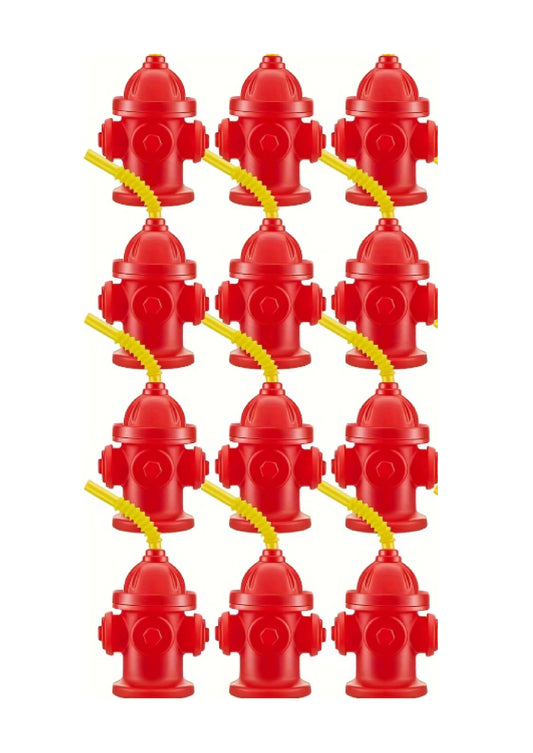 Fire Hydrant Plastic Cups with Lids & Straws (Pack of 12)