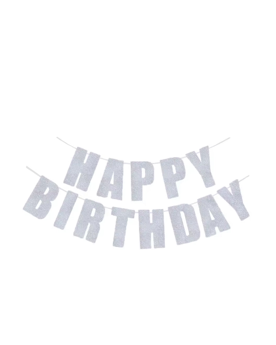 Silver Glitter Happy Birthday Banner