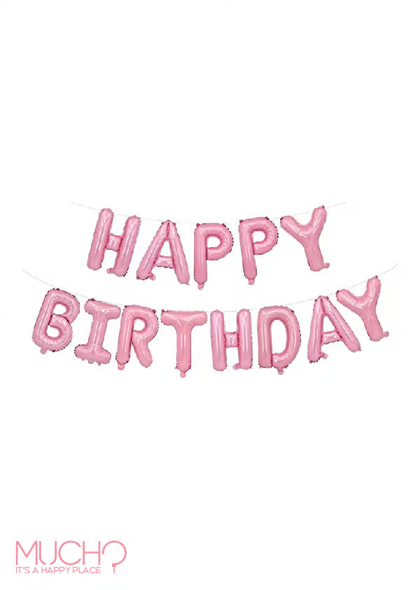 Pink Happy Birthday Balloons Banner