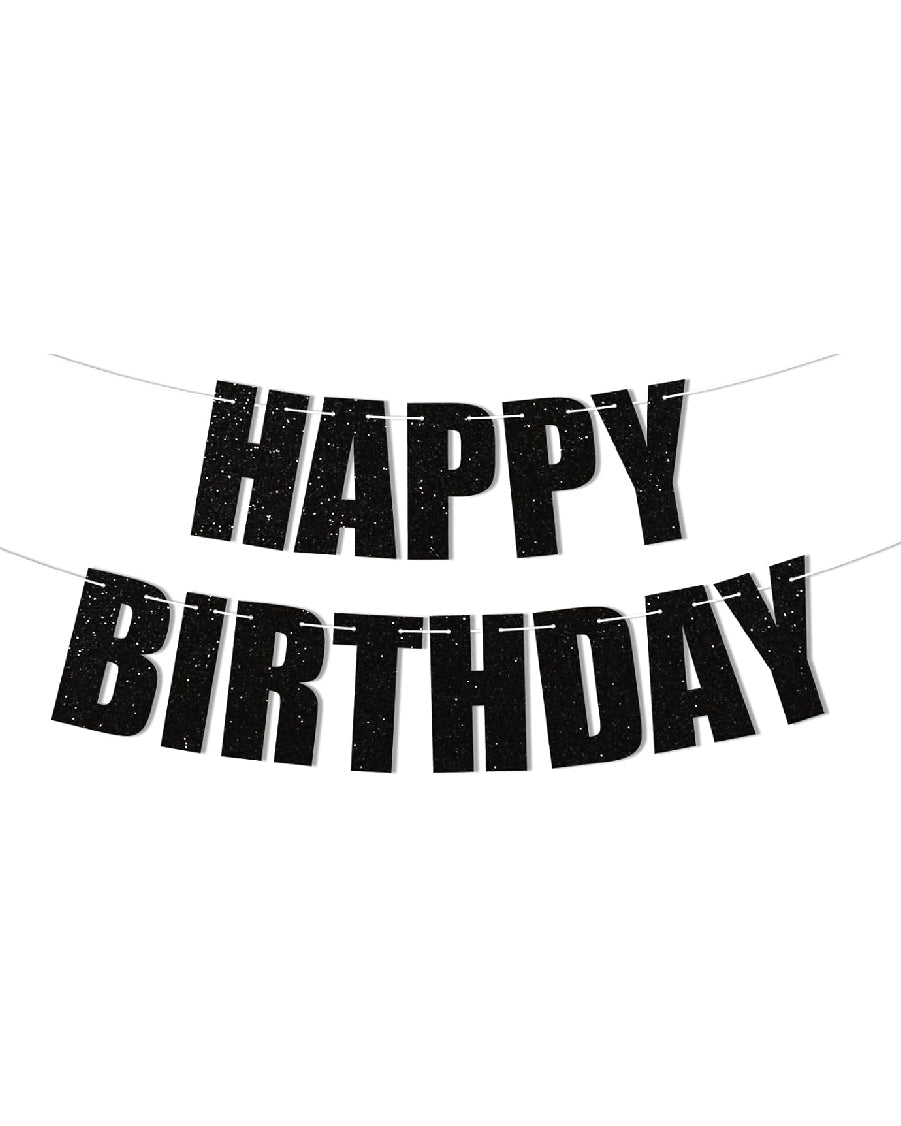 Black Glitter Happy Birthday Banner