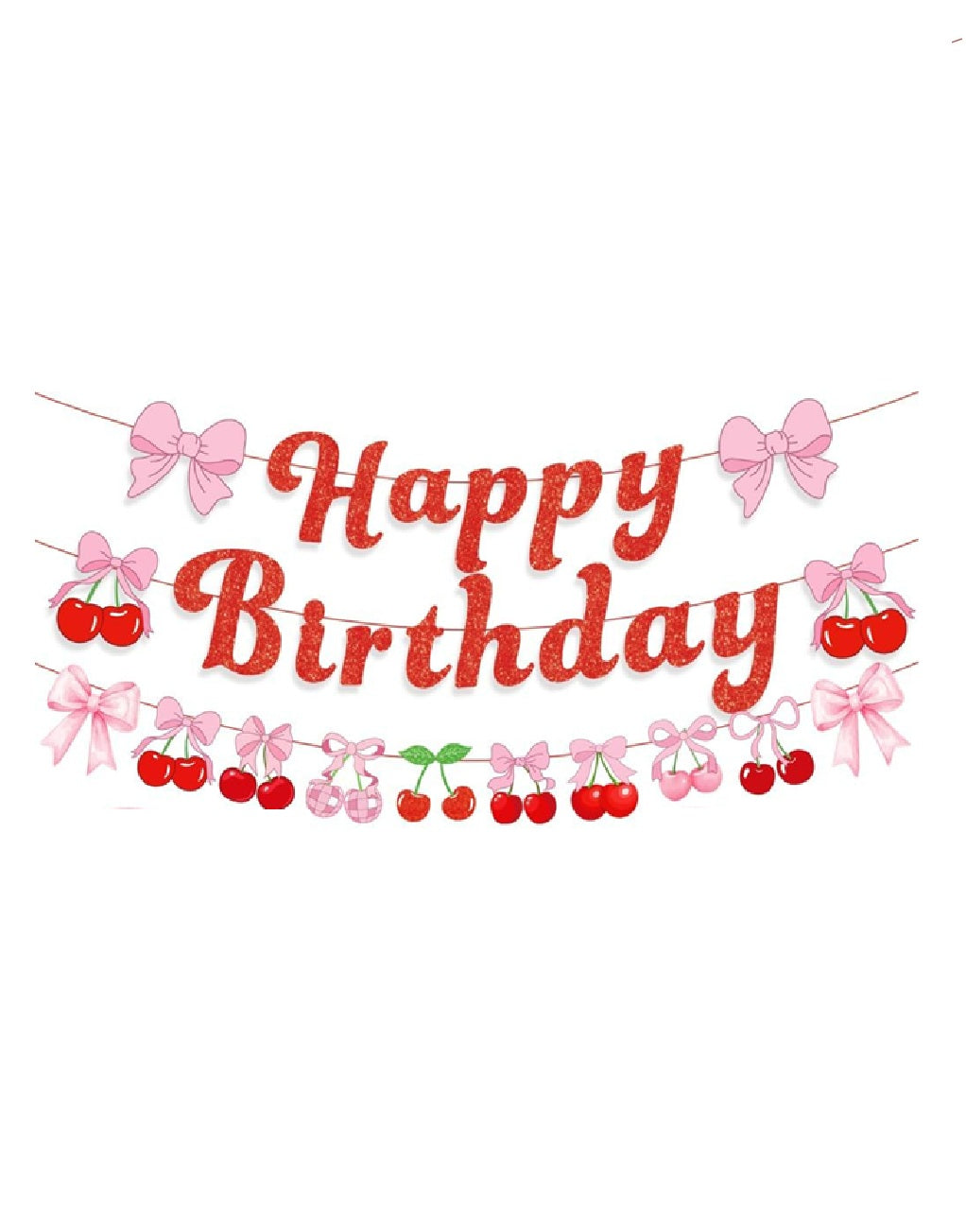 Cherry Bow Happy Birthday Banner