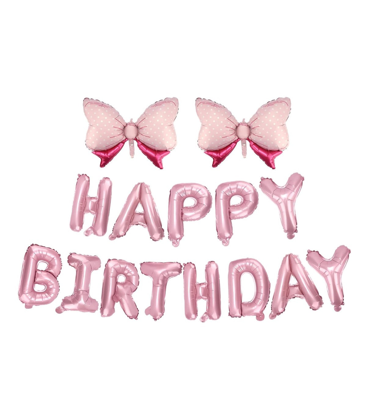 Pink Happy Birthday & Bow Balloons Set