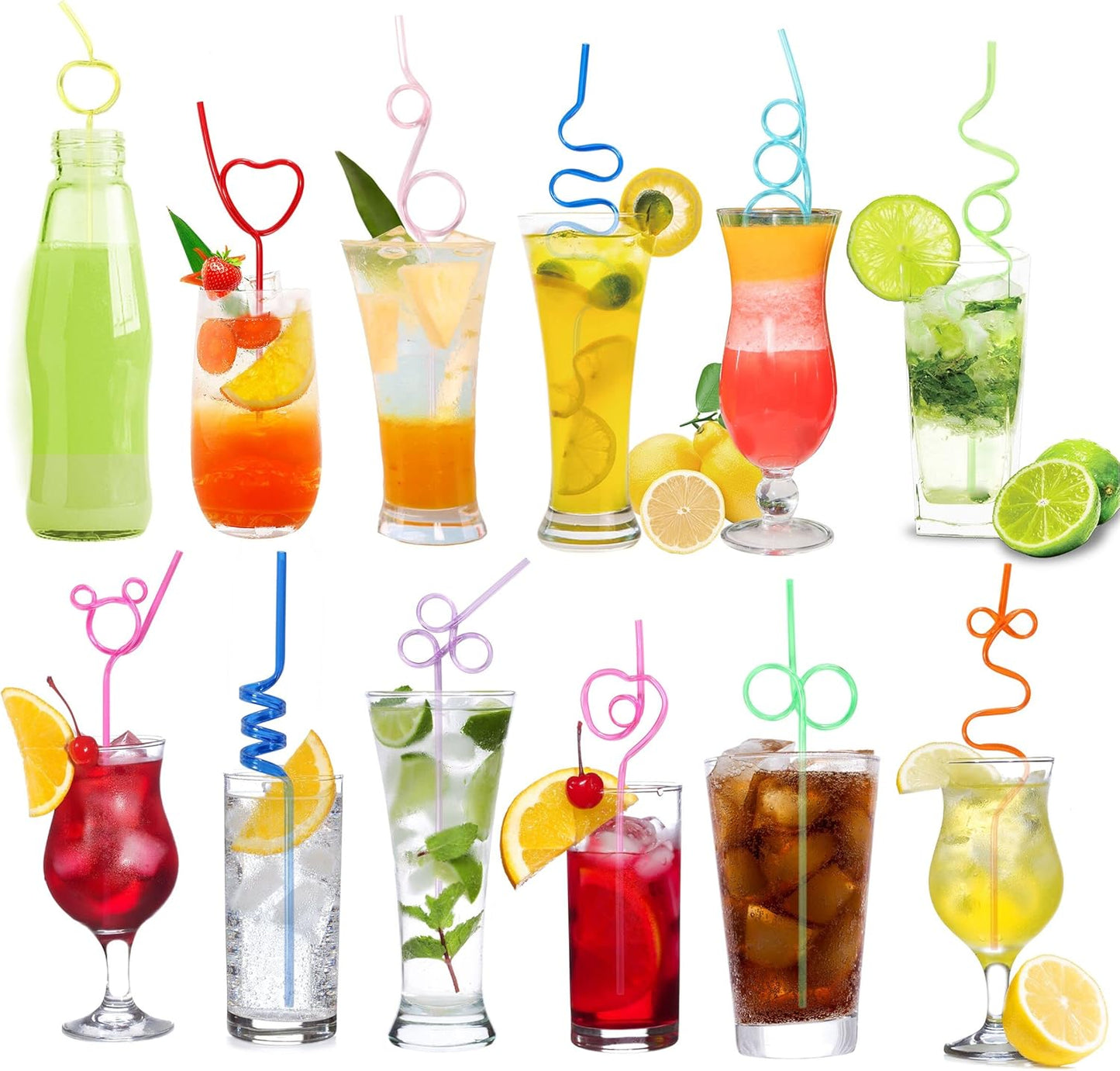 Colored Plastic Reusable Straws (Pack of 12)