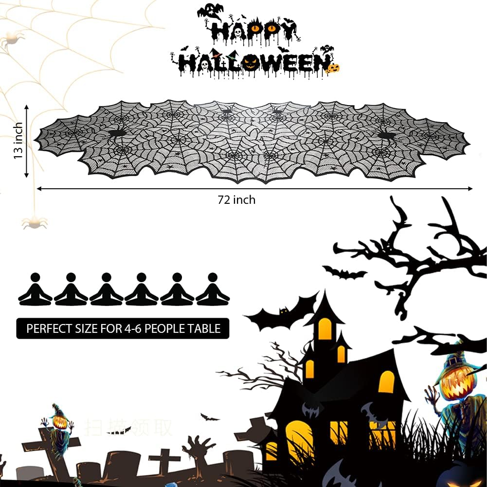 Halloween Black Lace Spider Web Table Runner