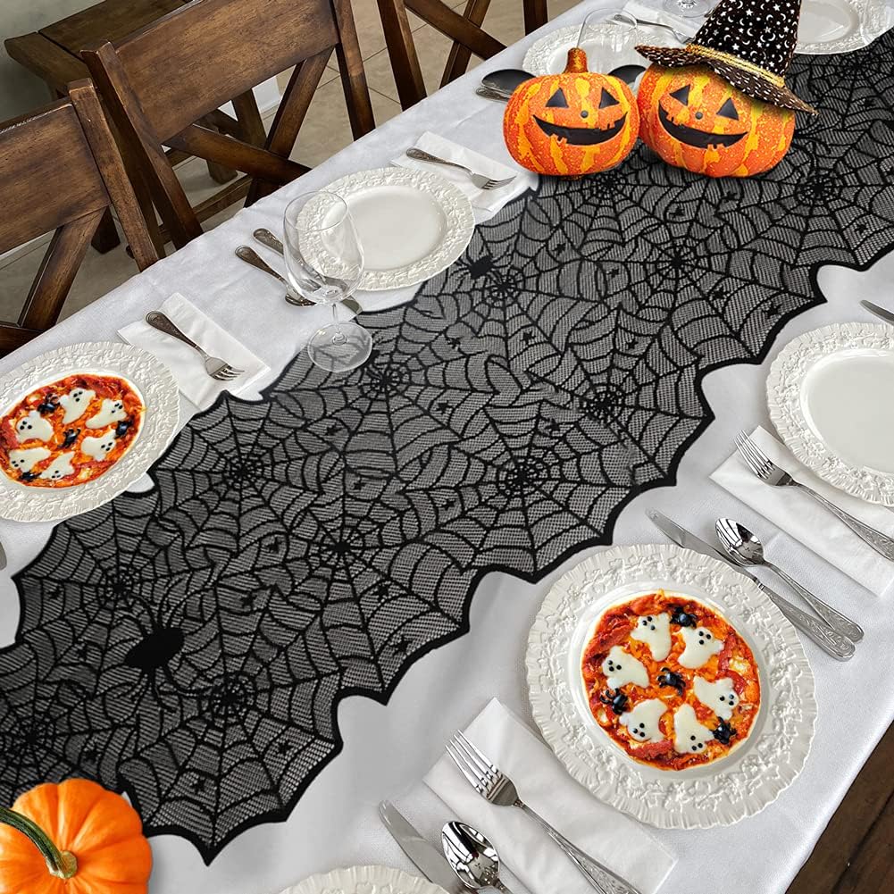Halloween Black Lace Spider Web Table Runner