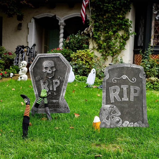 Halloween Foam Grave Stones, Outdoor Halloween RIP Garden Gravestones Decorations, Vintage Graveyard Large Tombstones Yard Sign