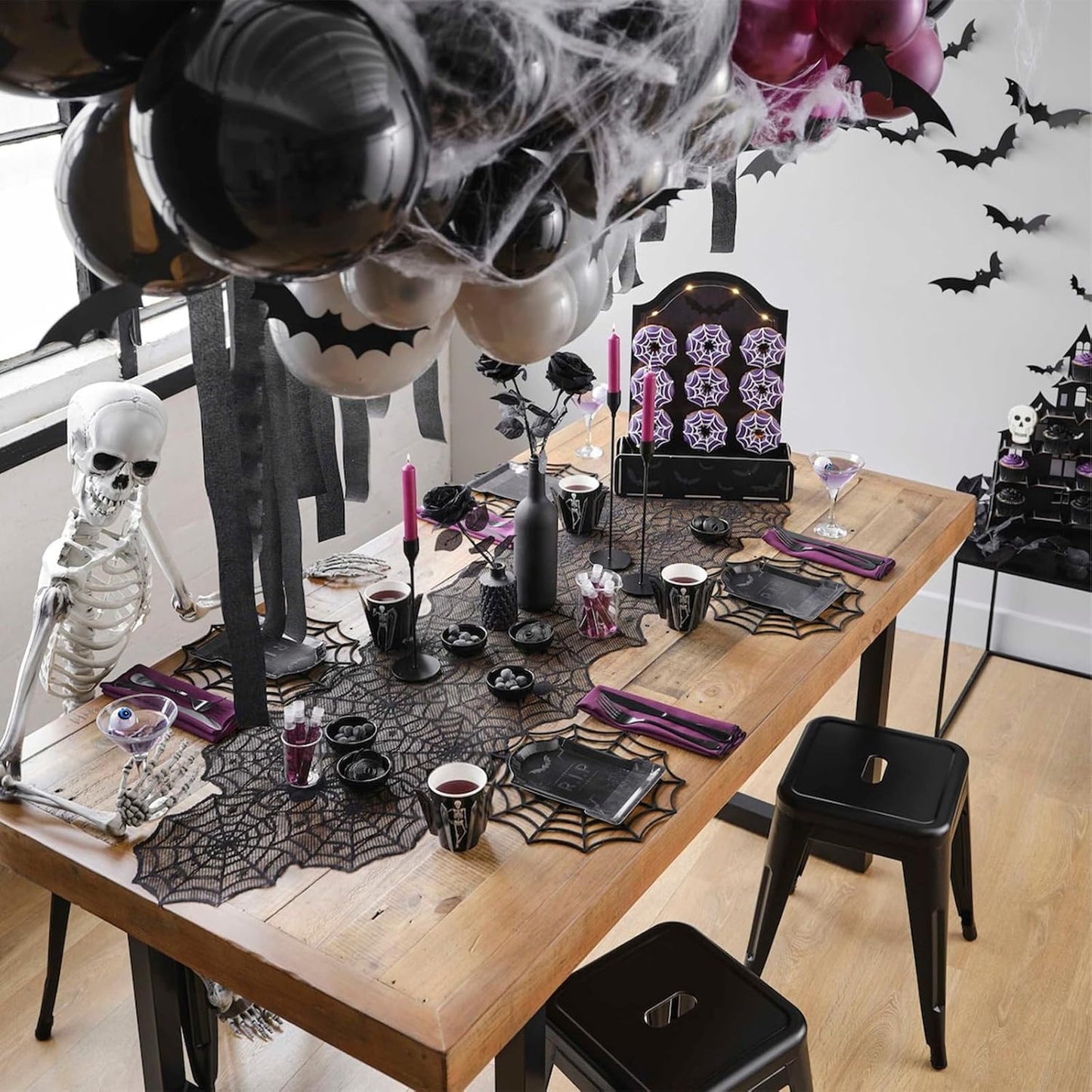 Halloween Black Lace Spider Web Table Runner