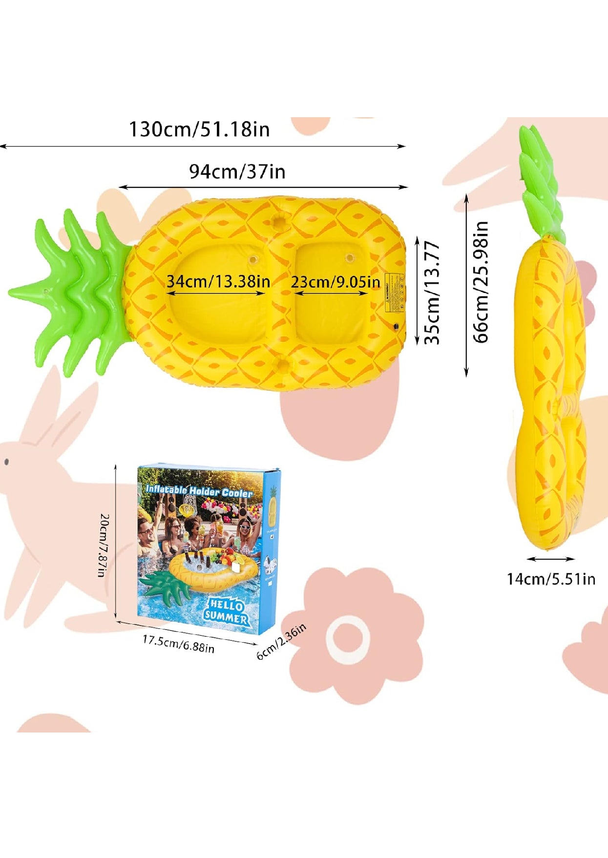 Large Pineapple Inflatable Drink Holder, Floating Beverage Salad Fruit Serving Bar Table, Floating Serving Bar, Inflatable Floating Hot Tub Spas Snack Drink Tray, for Outdoor Summer Beach