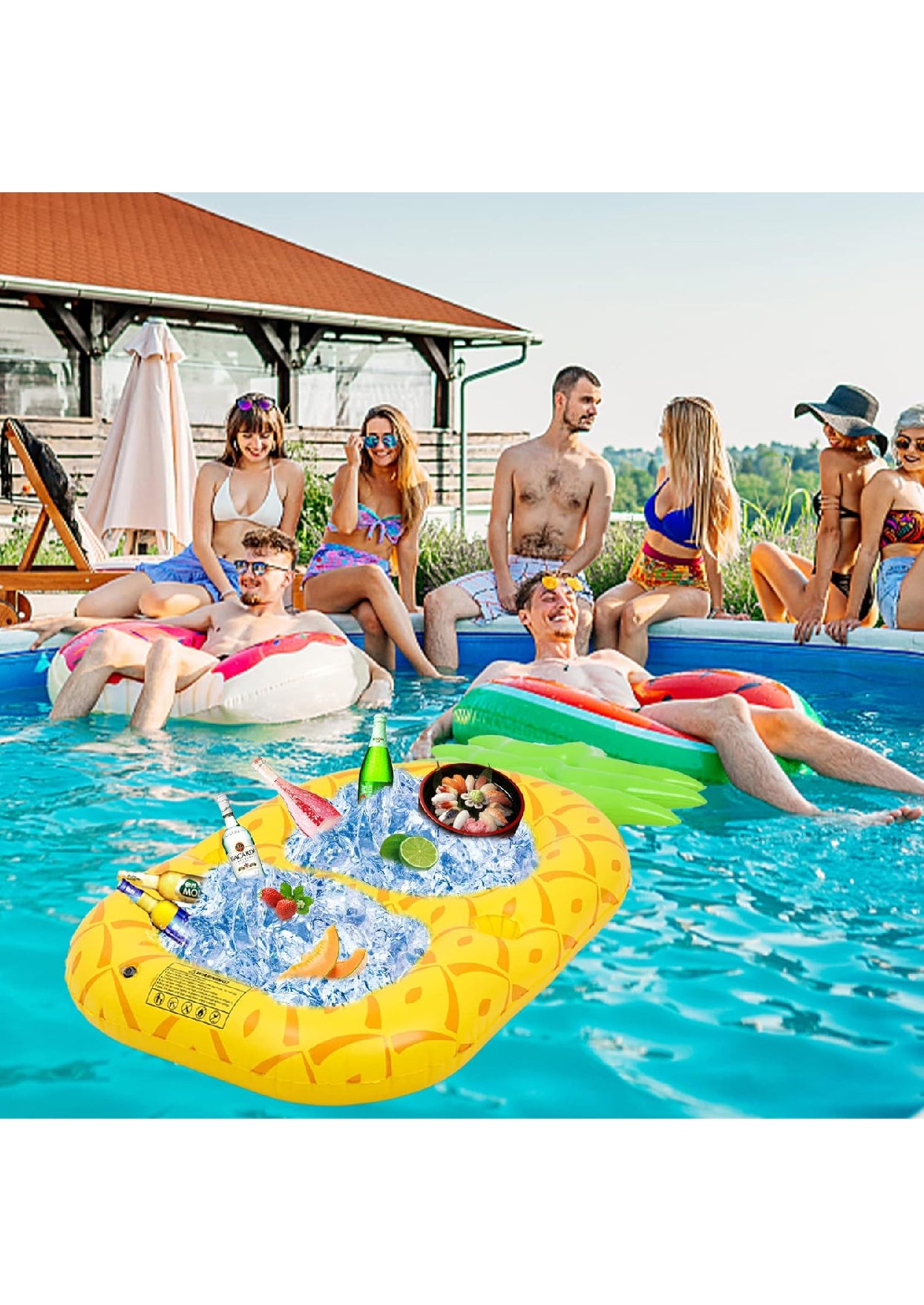 Large Pineapple Inflatable Drink Holder, Floating Beverage Salad Fruit Serving Bar Table, Floating Serving Bar, Inflatable Floating Hot Tub Spas Snack Drink Tray, for Outdoor Summer Beach