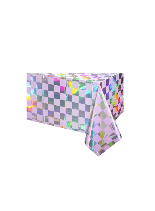 Pink and Iridescent Checkered Plastic Tablecloth