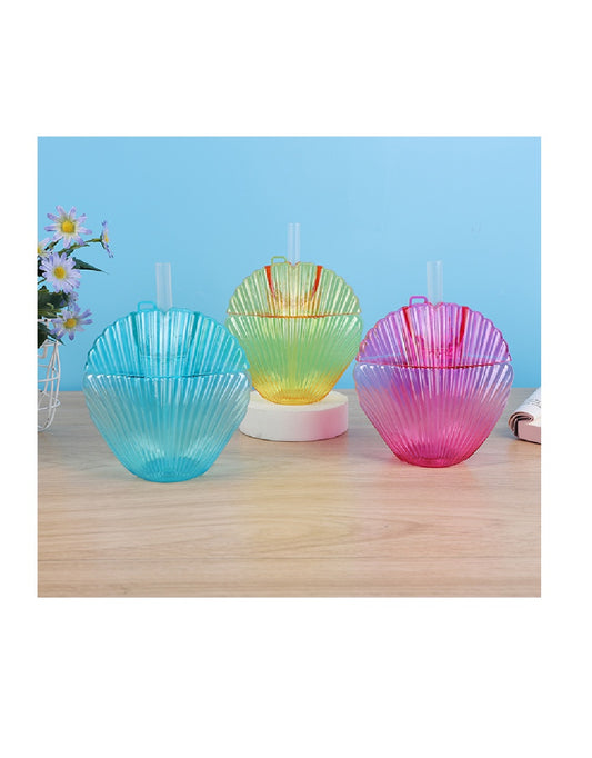 Mermaid Shell Plastic Tumbler with Straw