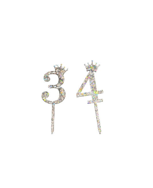 Metallic Silver Number Cake Topper