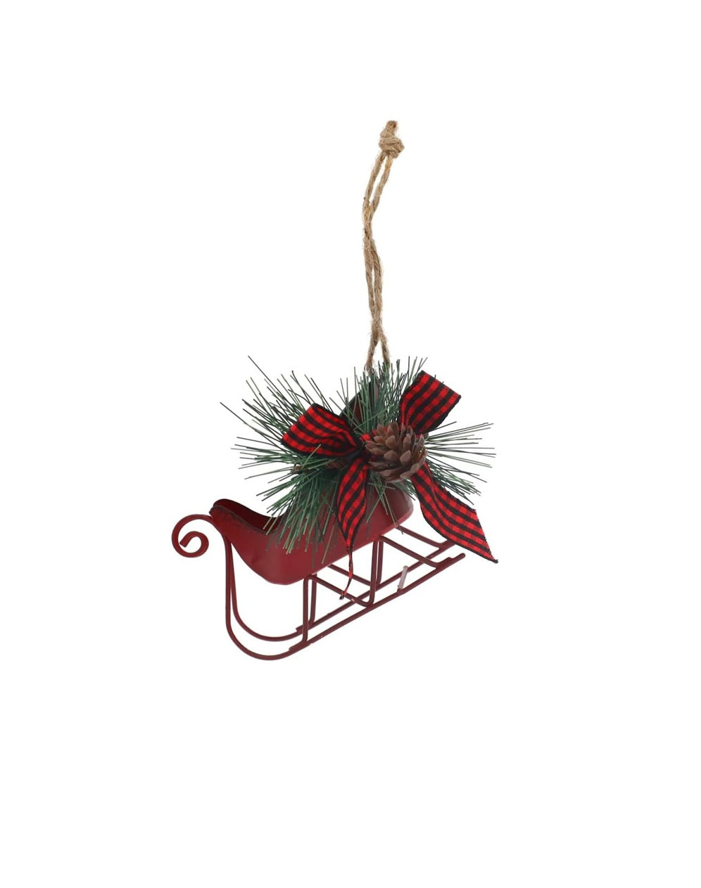 Sleigh Christmas Ornament with Pine Cones