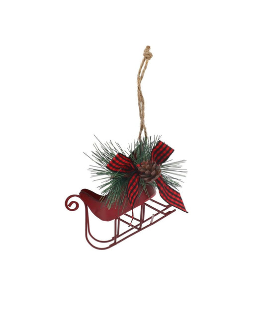 Sleigh Christmas Ornament with Pine Cones