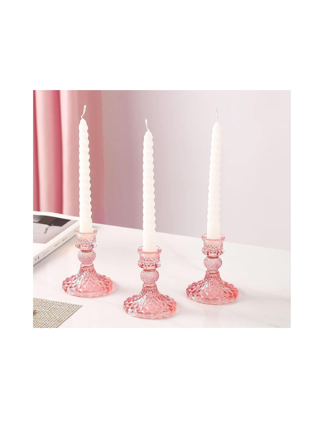 Glass Pink Candle Holder (1 Pc)