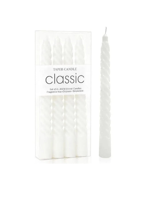 Spiral White Taper Candles Long