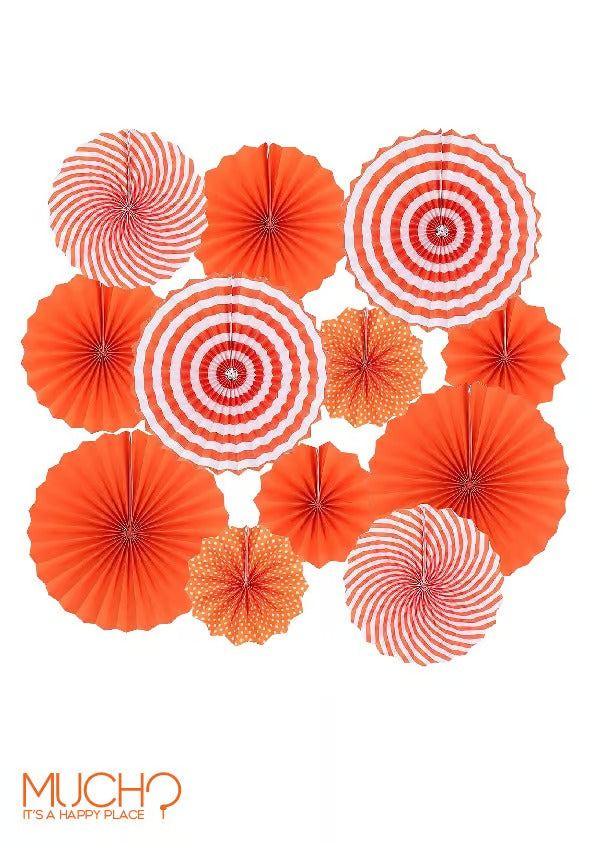 Orange Paper Fan Decoration Set