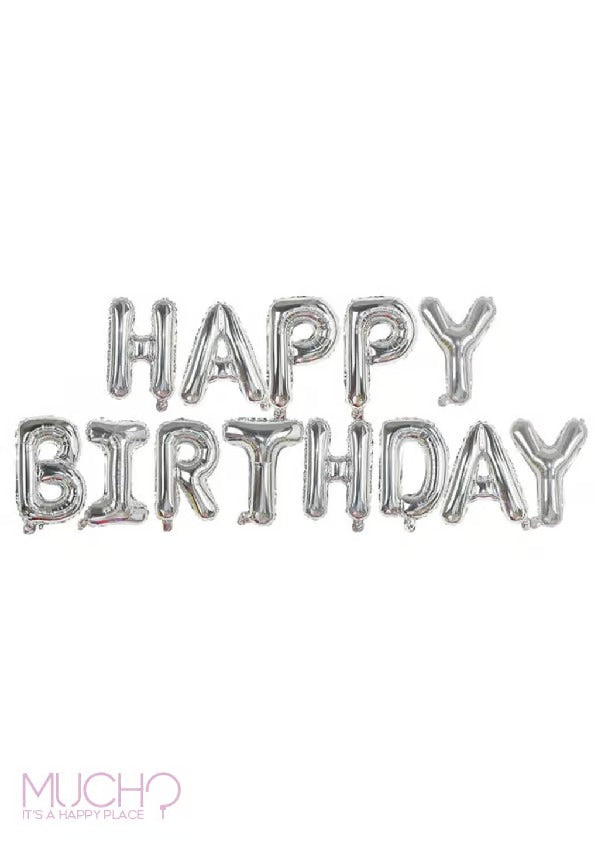 Silver Happy Birthday Balloons Banner