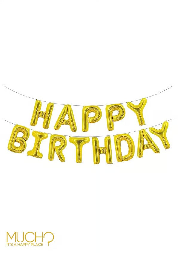 Gold Happy Birthday Balloons Banner