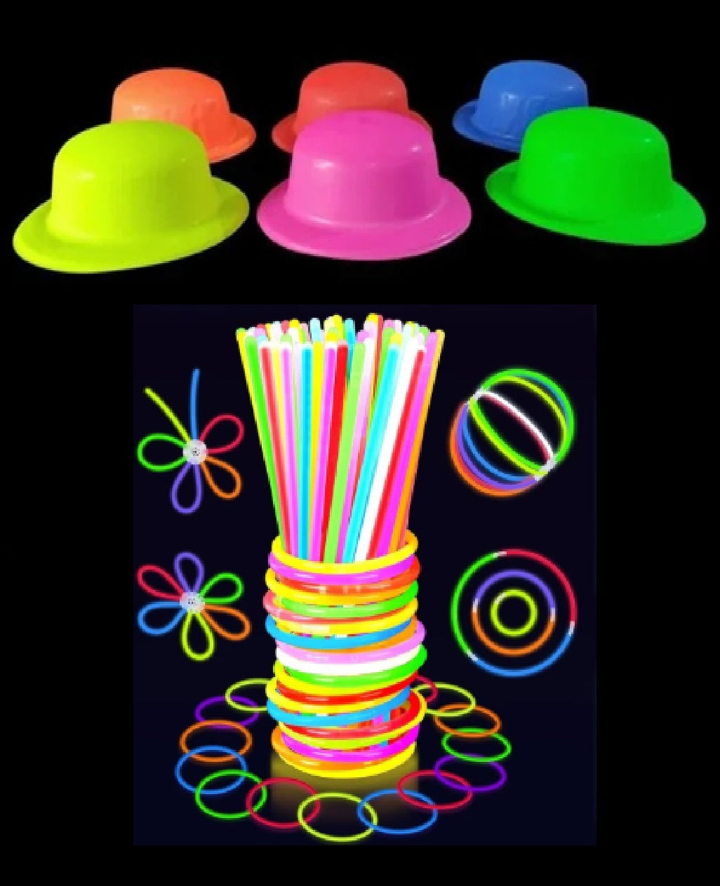 Neon Hats, Glow Sticks Party Set