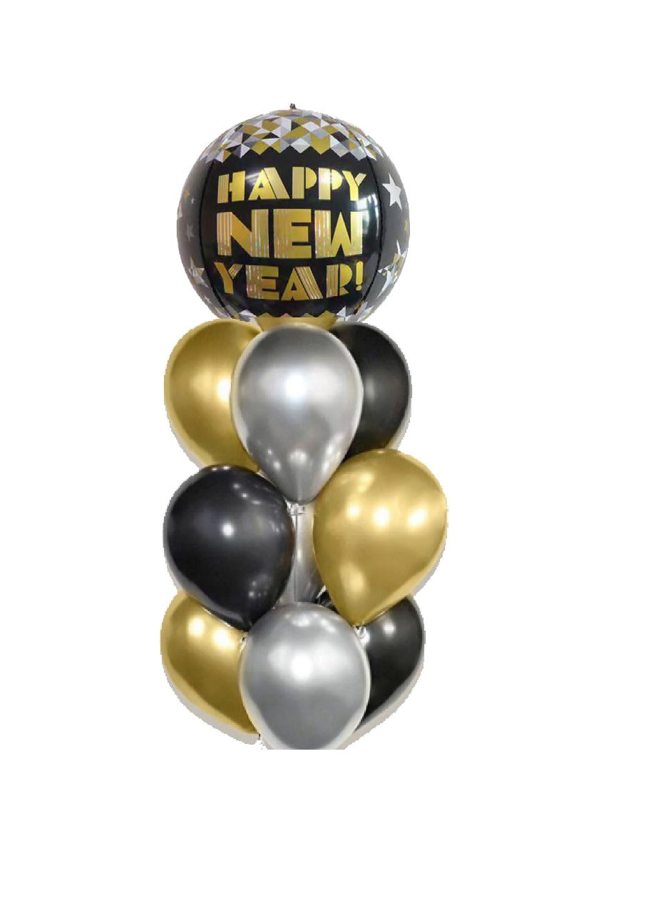 New Year Black Balloons Bunch