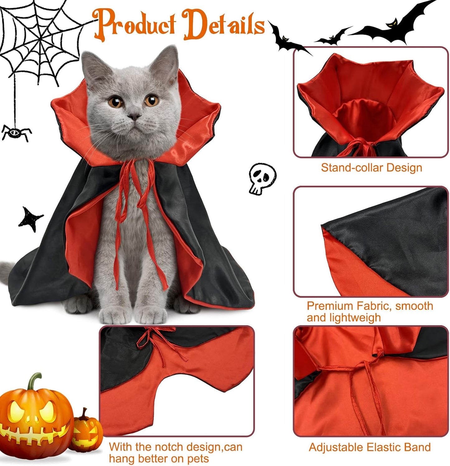 Dog/Cat Vampire Costume with Stand-Up Collar
