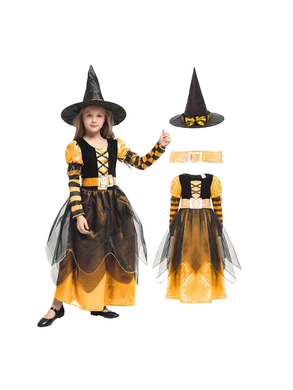Halloween Orange Witch Girls Costume