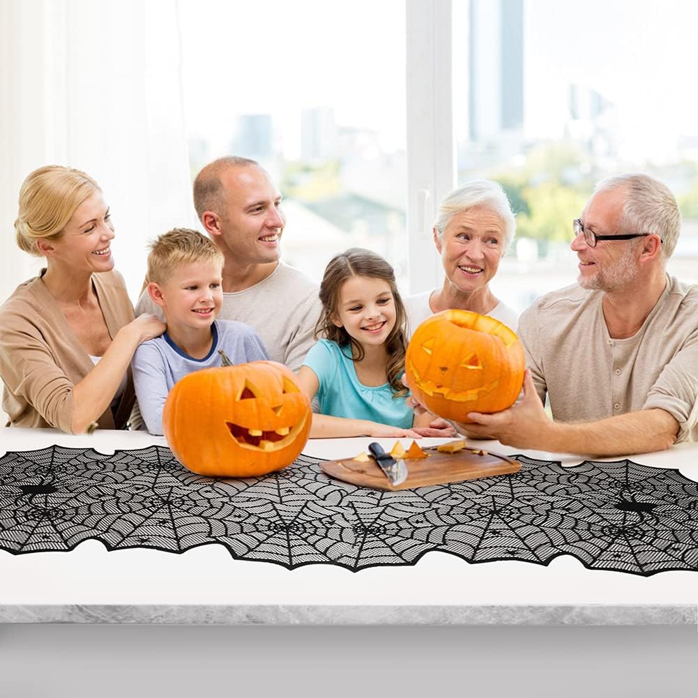 Halloween Black Lace Spider Web Table Runner