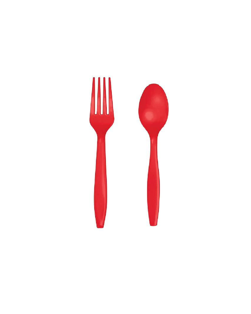 Red Plastic Cutlery Set