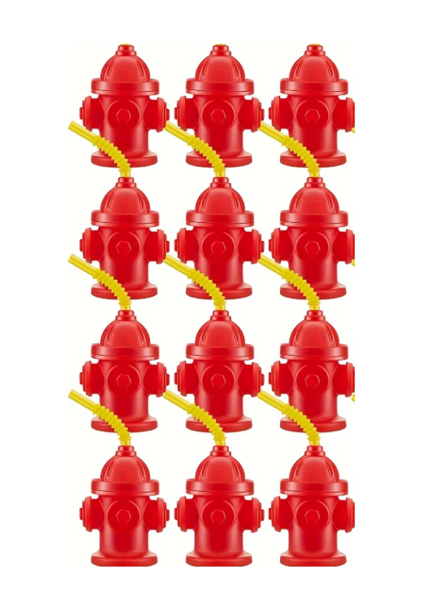 Fire Hydrant Plastic Cups with Lids & Straws (Pack of 12)