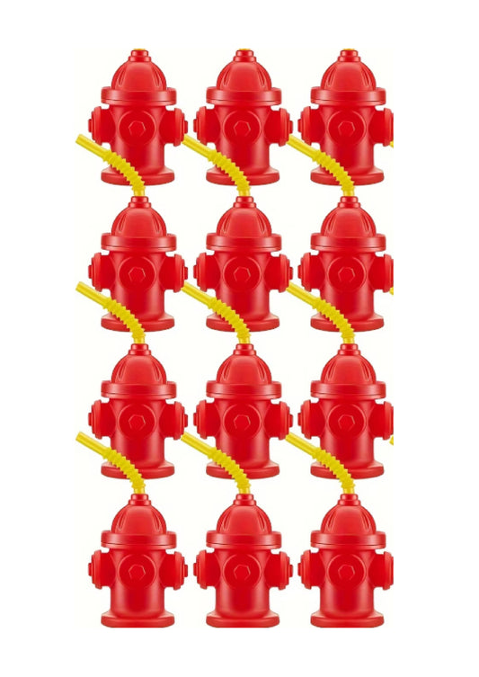 Fire Hydrant Plastic Cups with Lids & Straws (Pack of 12)