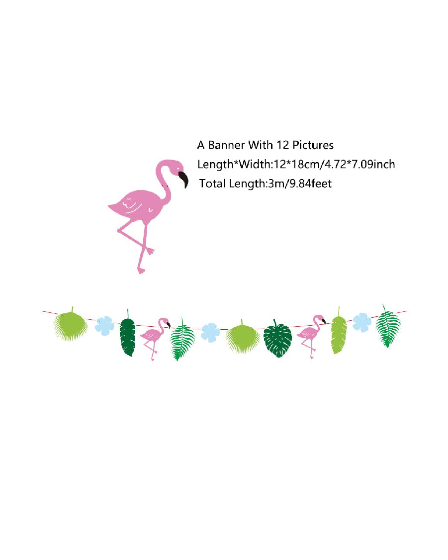 Hawaiian Tropical Flamingo Summer Beach Party Decorations Bunting Banner
