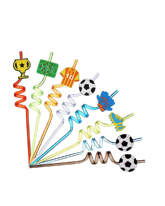 Football Plastic Curly Straws (Pack of 8)