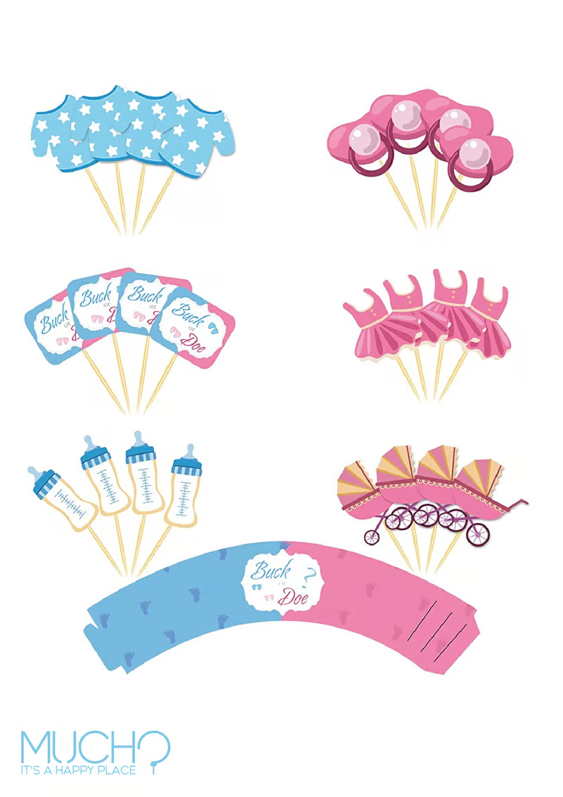 Gender Reveal Toppers Pack – MUCHO