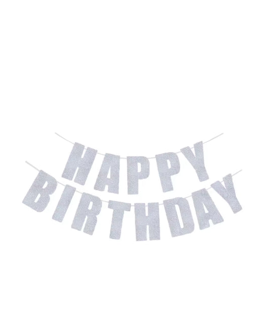 Silver Glitter Happy Birthday Banner