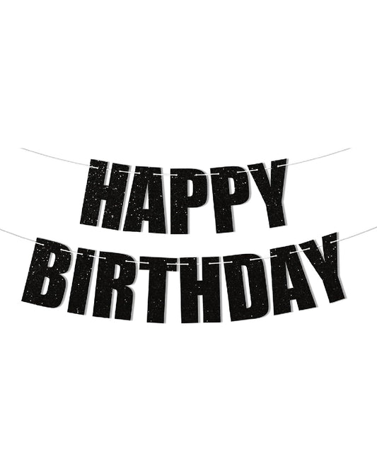 Black Glitter Happy Birthday Banner