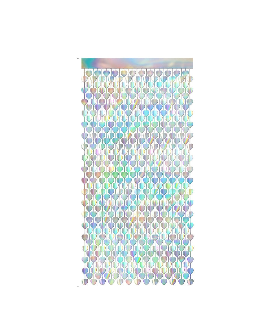 Iridescent Party Streamers Backdrop, Heart Foil Holographic Fringe Curtain